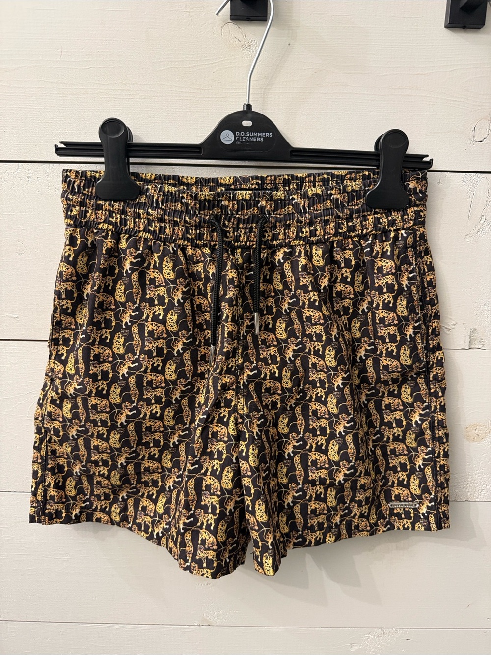 Jared Lang Black & Gold Leopard Print Swim Trunks
